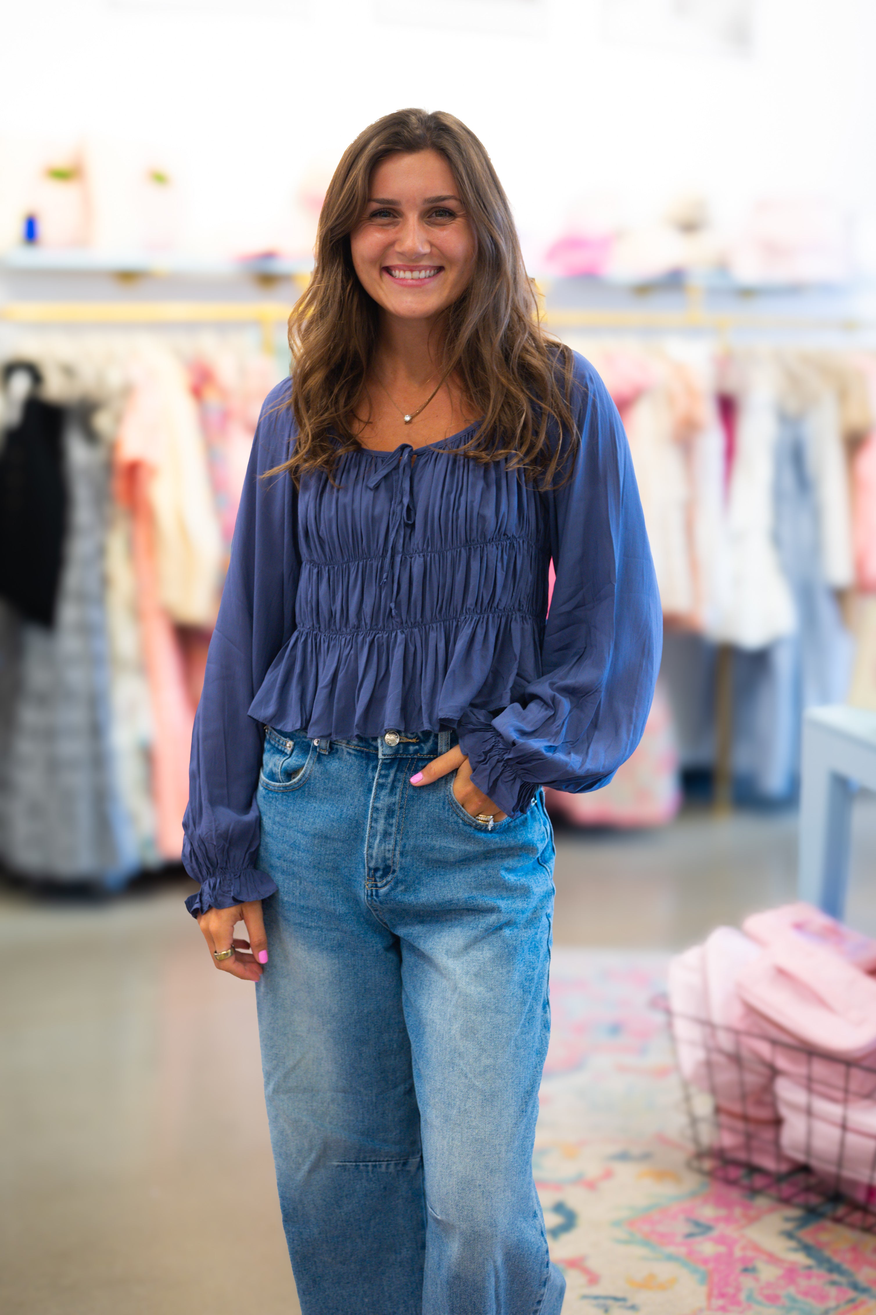 Navy Smocked Top