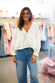 Ivory Eyelet Collared Top