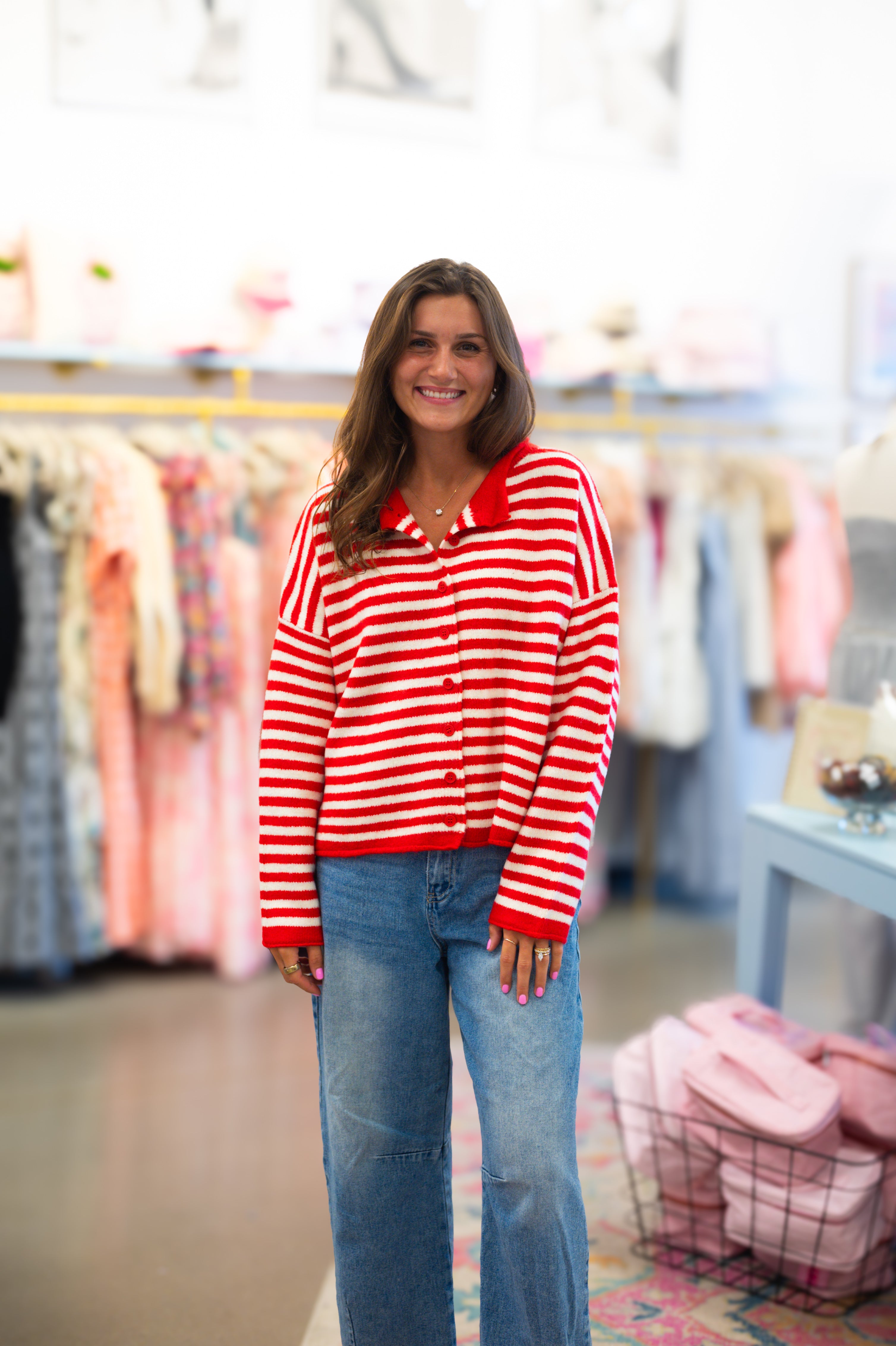 Red Channel Knit Cardigan