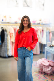 Red V-neck Cardigan