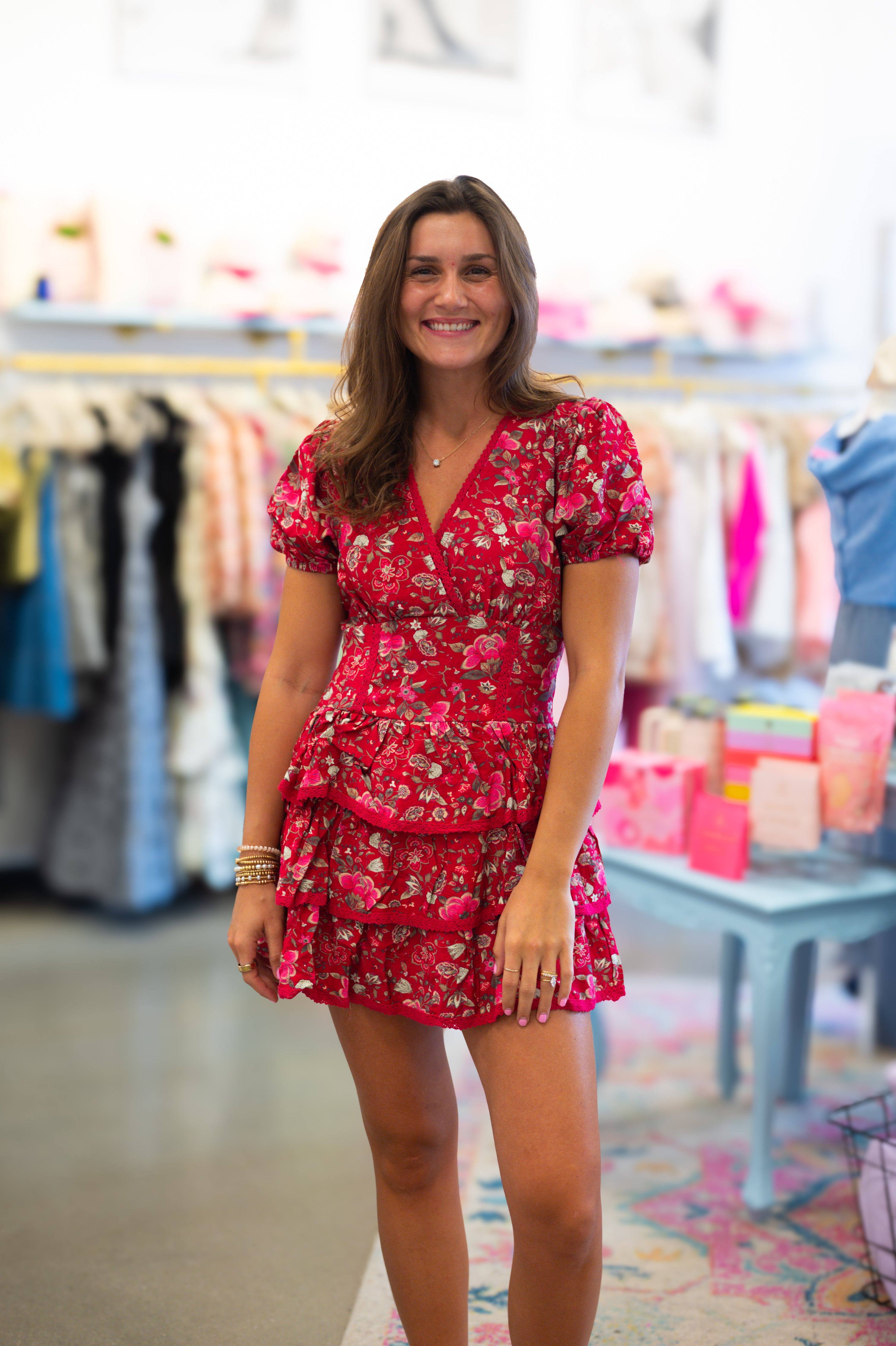 Red Floral Ruffle Romper Dress