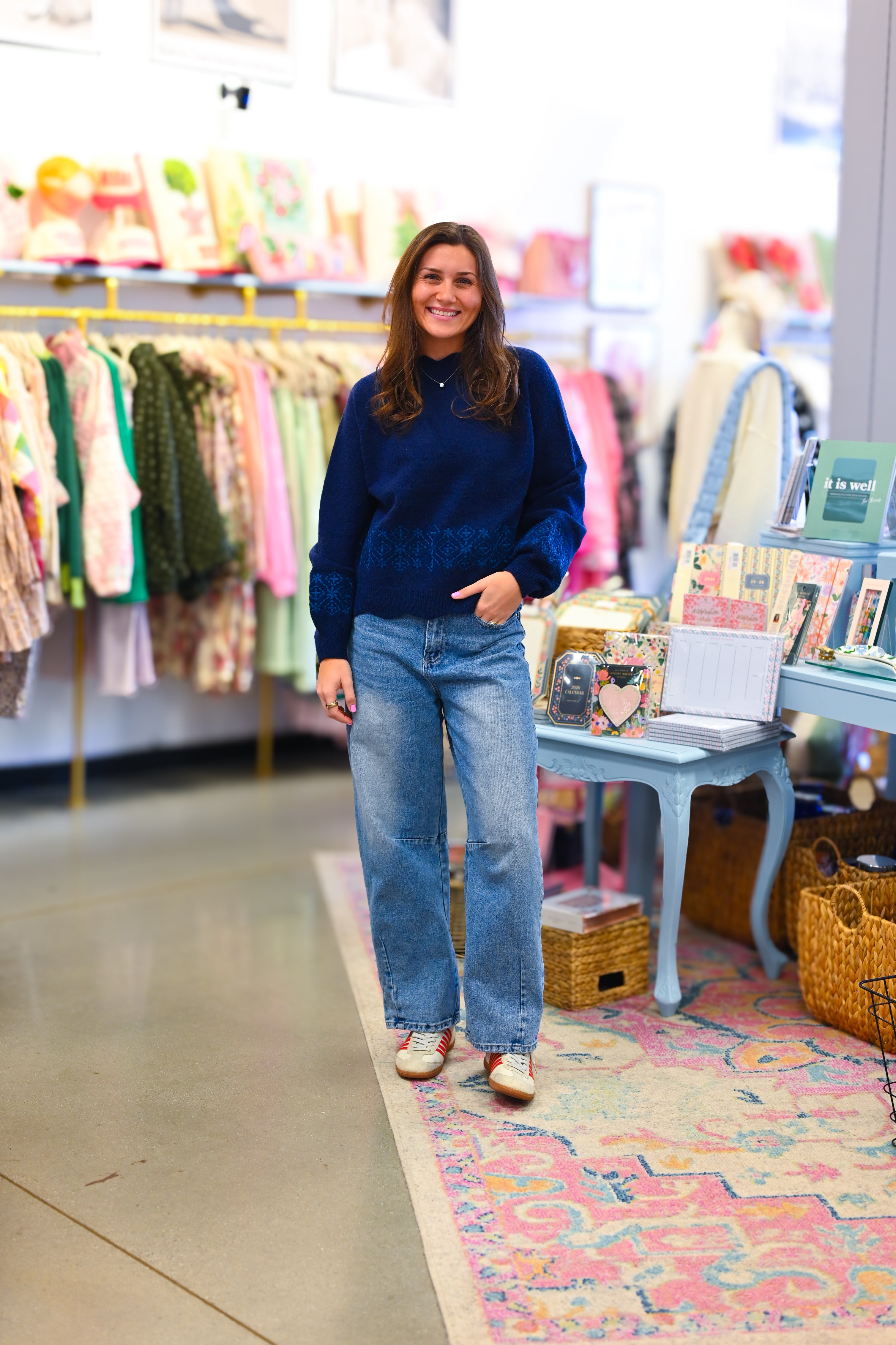 Navy Scalloped Mock Neck Sweater