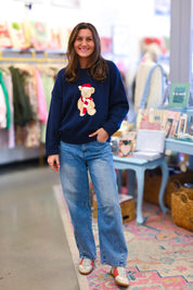Navy Santa Teddy Bear Sweater