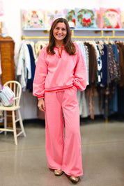 Pink Color Band Detail Comfy Set