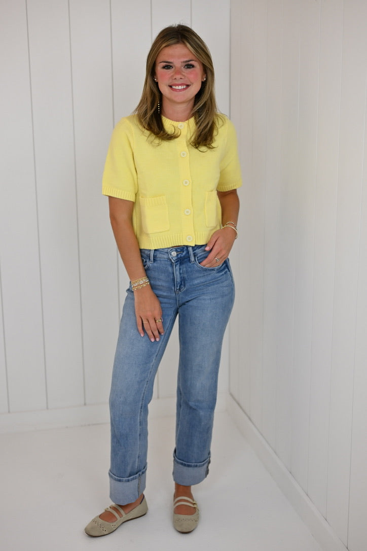 Yellow Knit Cardigan Top