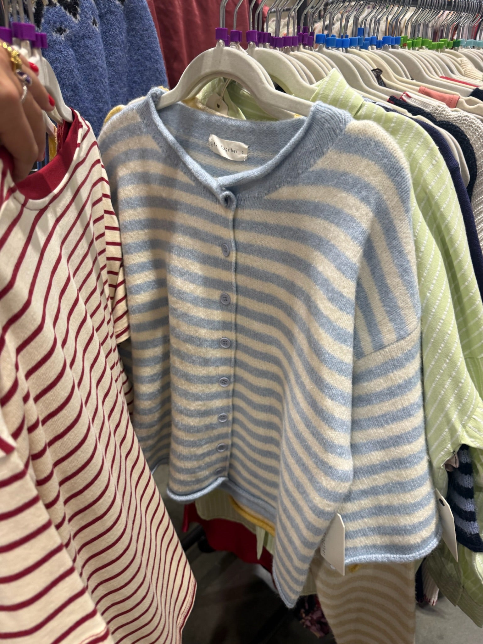 Blue Stripe Quarter Sleeve Cardigan