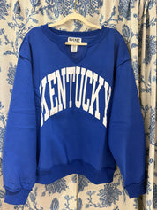 Blue Kentucky Split-Neck Sweatshirt — split-neck and subtle raw-edge finish along collar