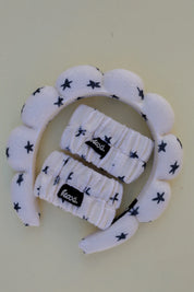 GRWM Star Headband & Wristband Set — includes matching “wash yo face” wristbands and exclusive towel woven designs