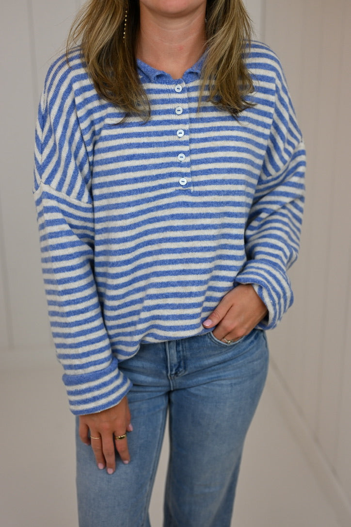 Blue Striped Drop Shoulder Pullover