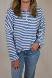 Blue Striped Drop Shoulder Pullover