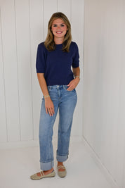 Navy Short Sleeve Sweater
