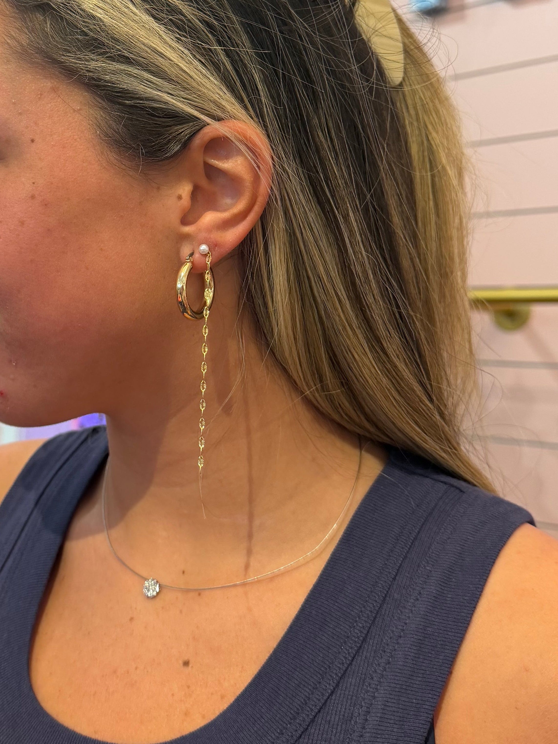 Chain Duster Earrings w/ Pearl