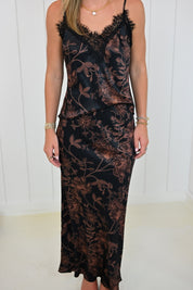 Floral Print Lace Tank & Maxi Skirt Set