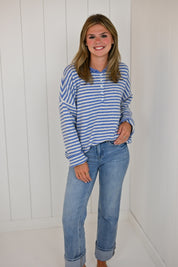 Blue Striped Drop Shoulder Pullover