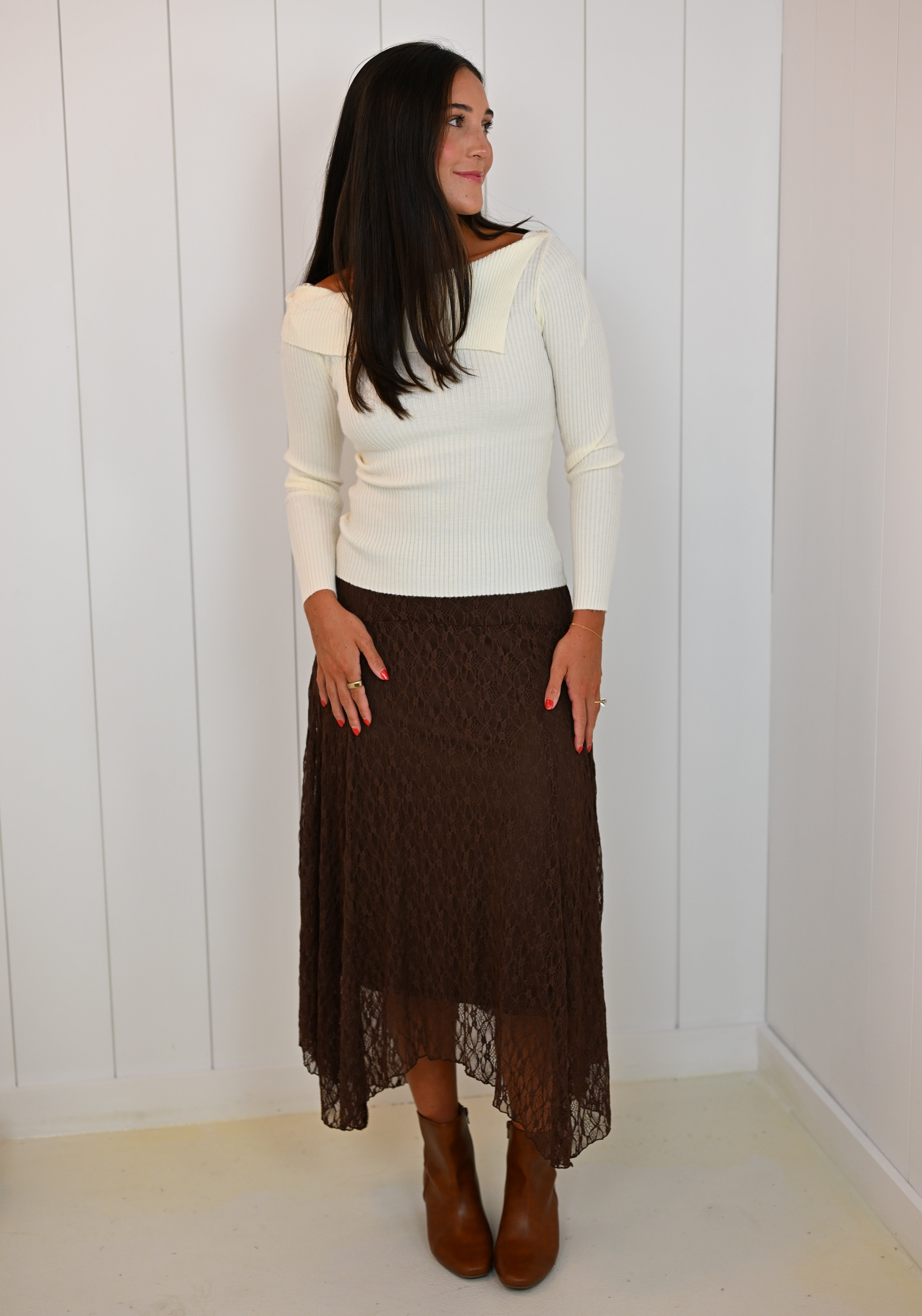 White Knit Asymmetrical Top