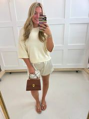 Cream Drop Shoulder Short Sleeve Pullover