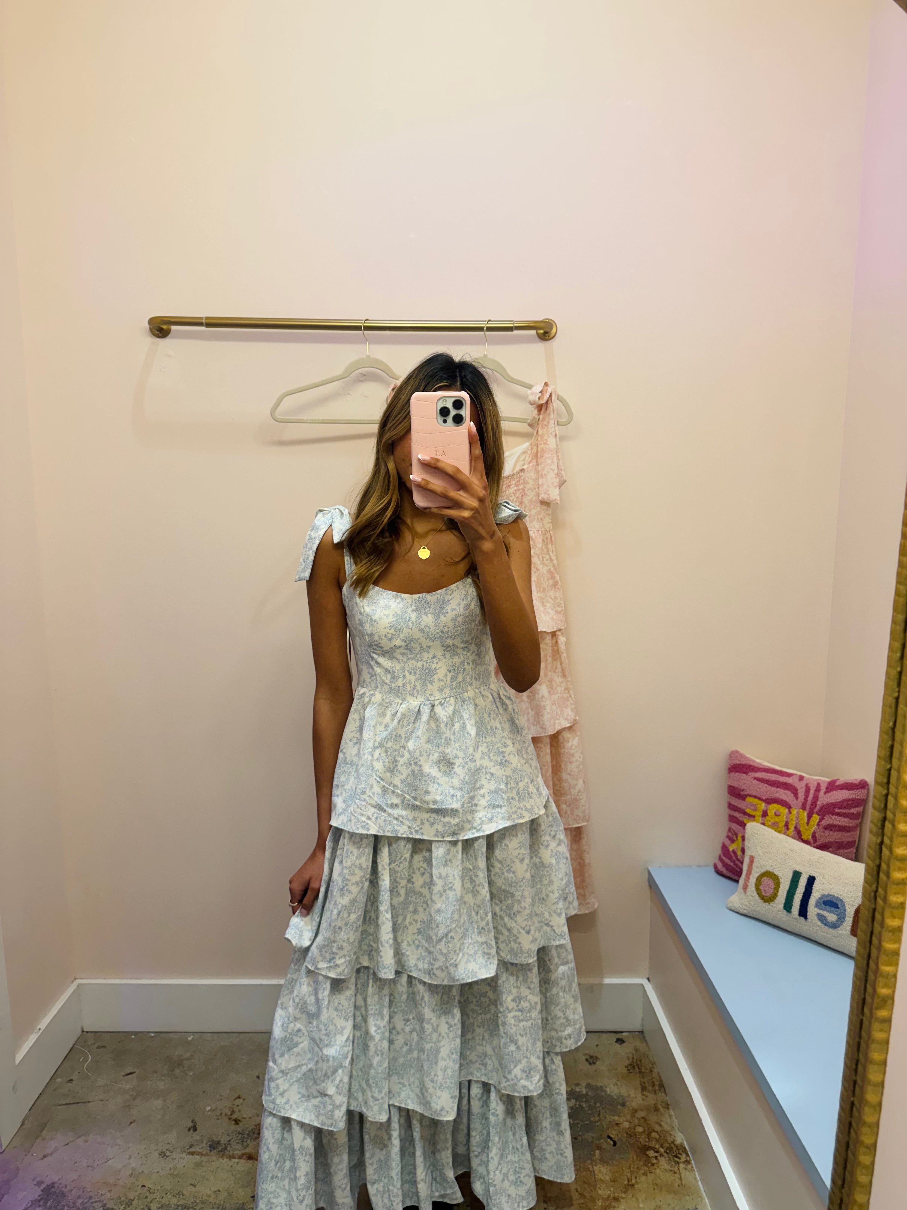 Blue Floral Tiered Maxi Dress