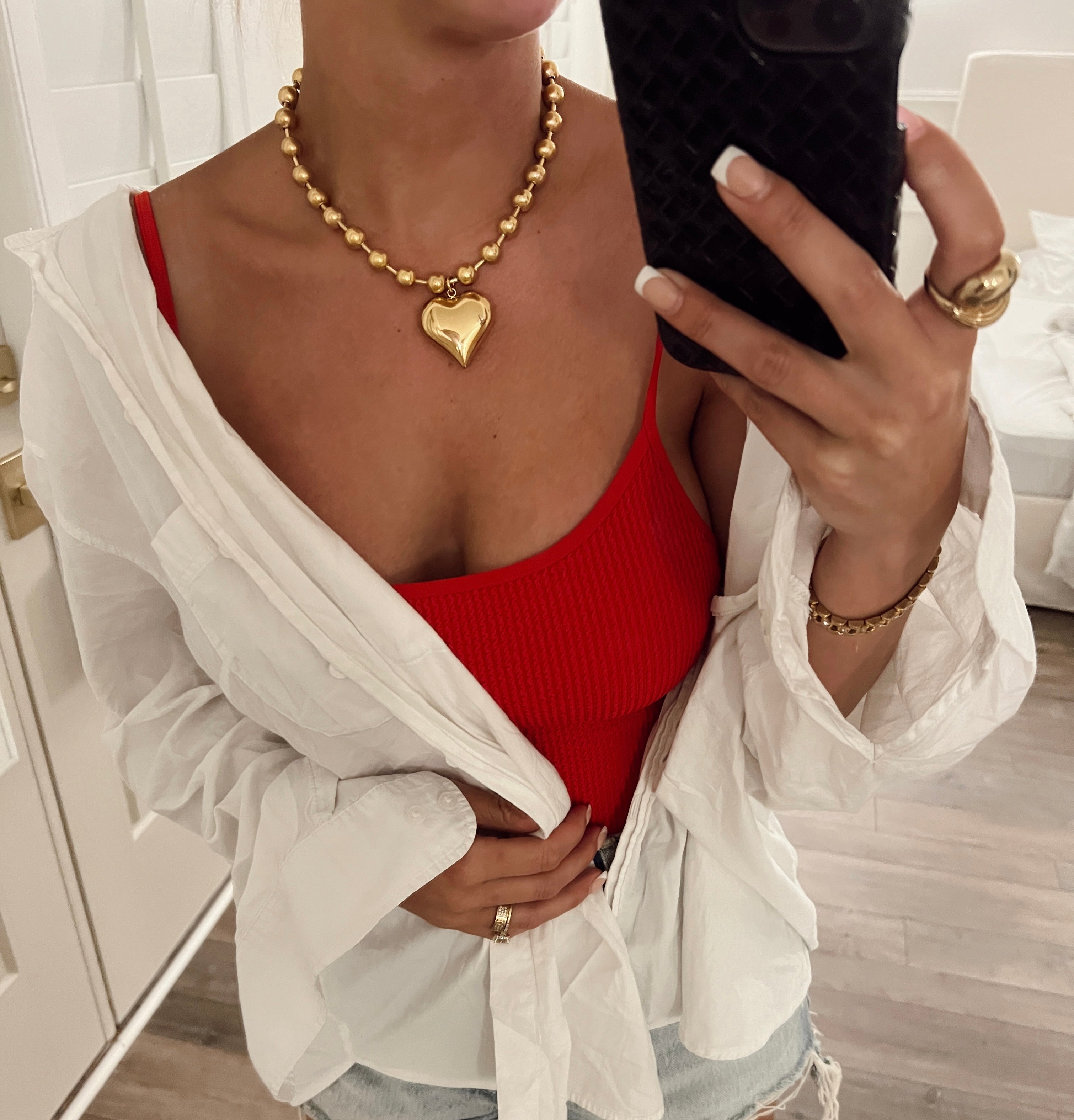 Gold Puffy Heart Necklace