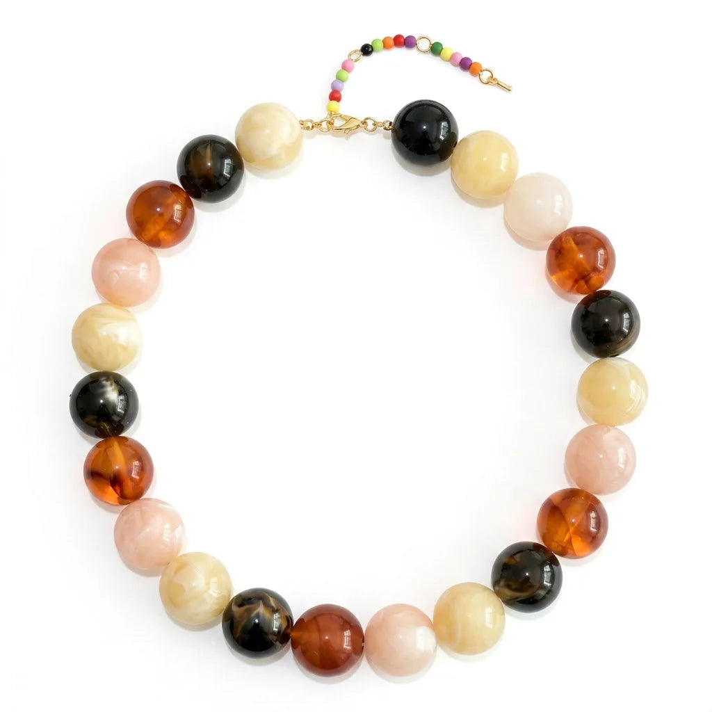 Beige & Amber Ball Bead Necklace