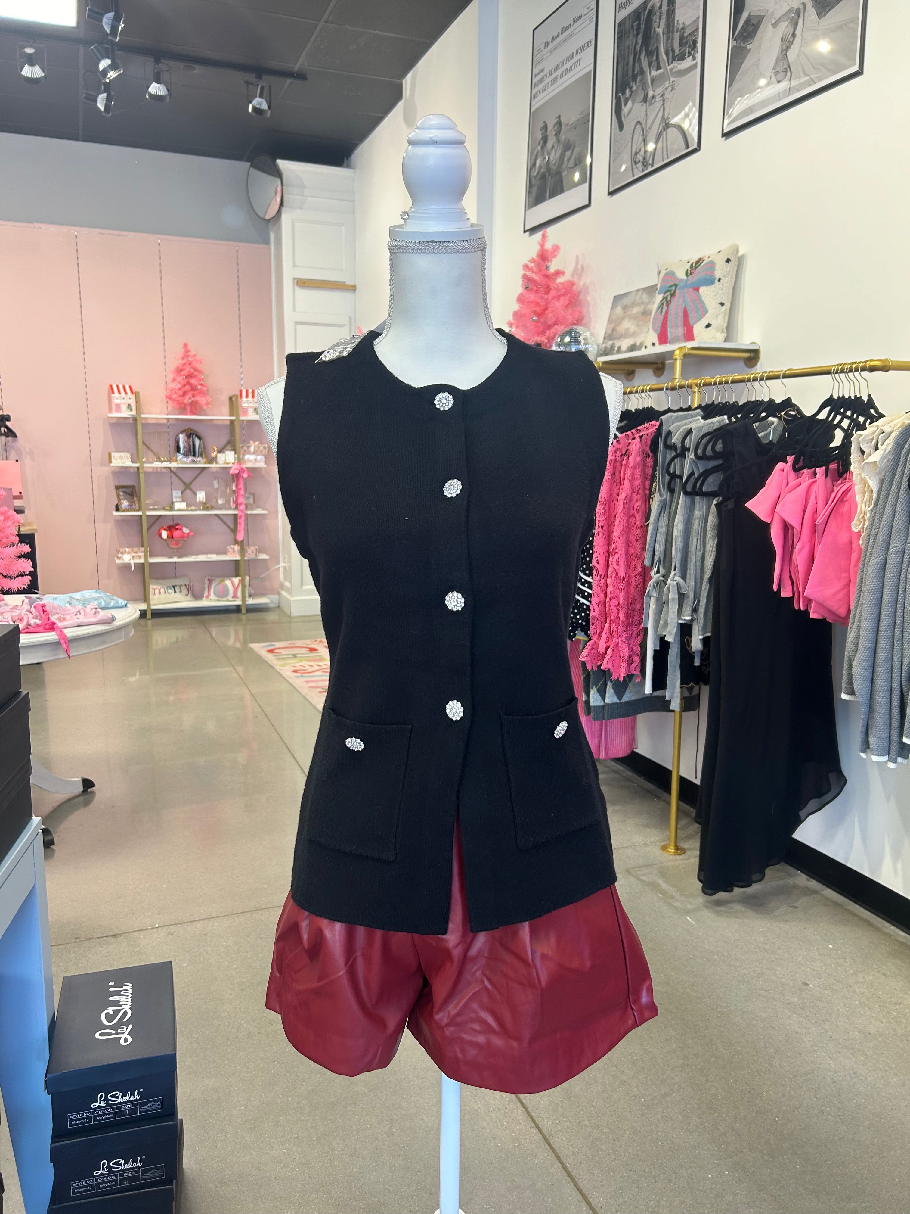 Black Crystal Button Vest
