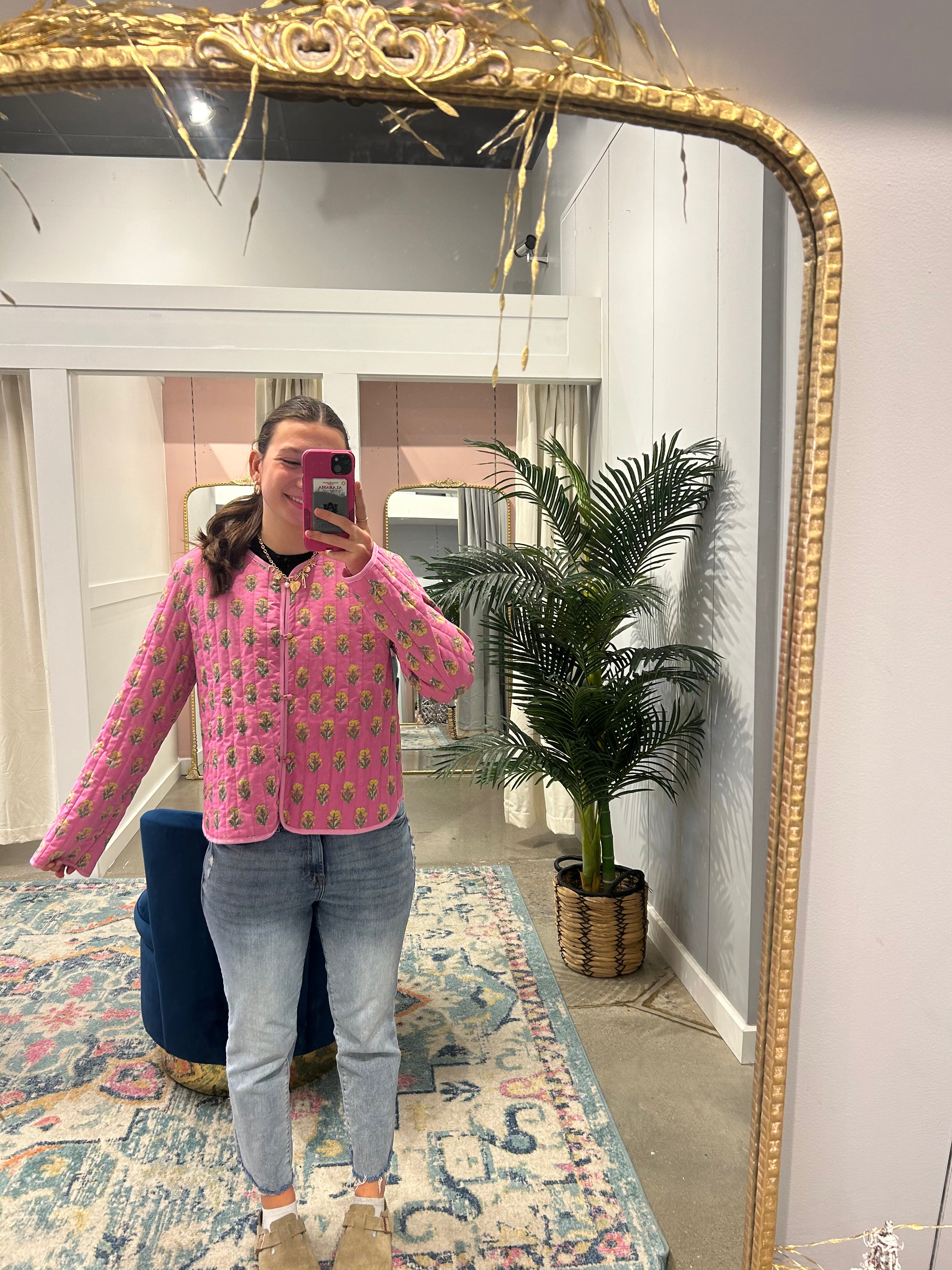 Pink Floral Quilted Jacket