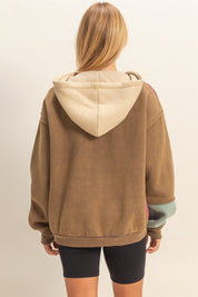 Brown Mineral Washed Colorblock Jacket