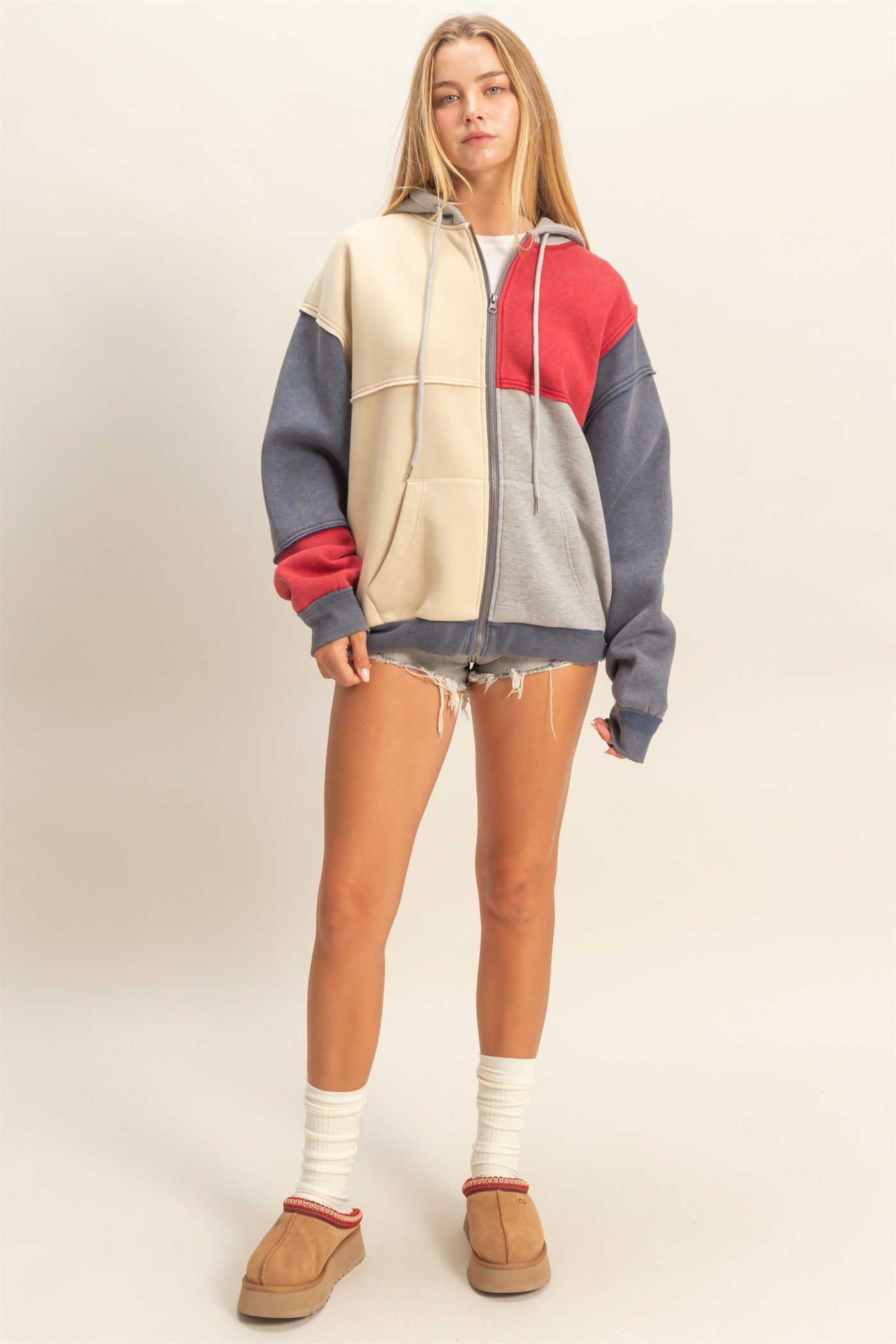 Navy Mineral Washed Colorblock Jacket