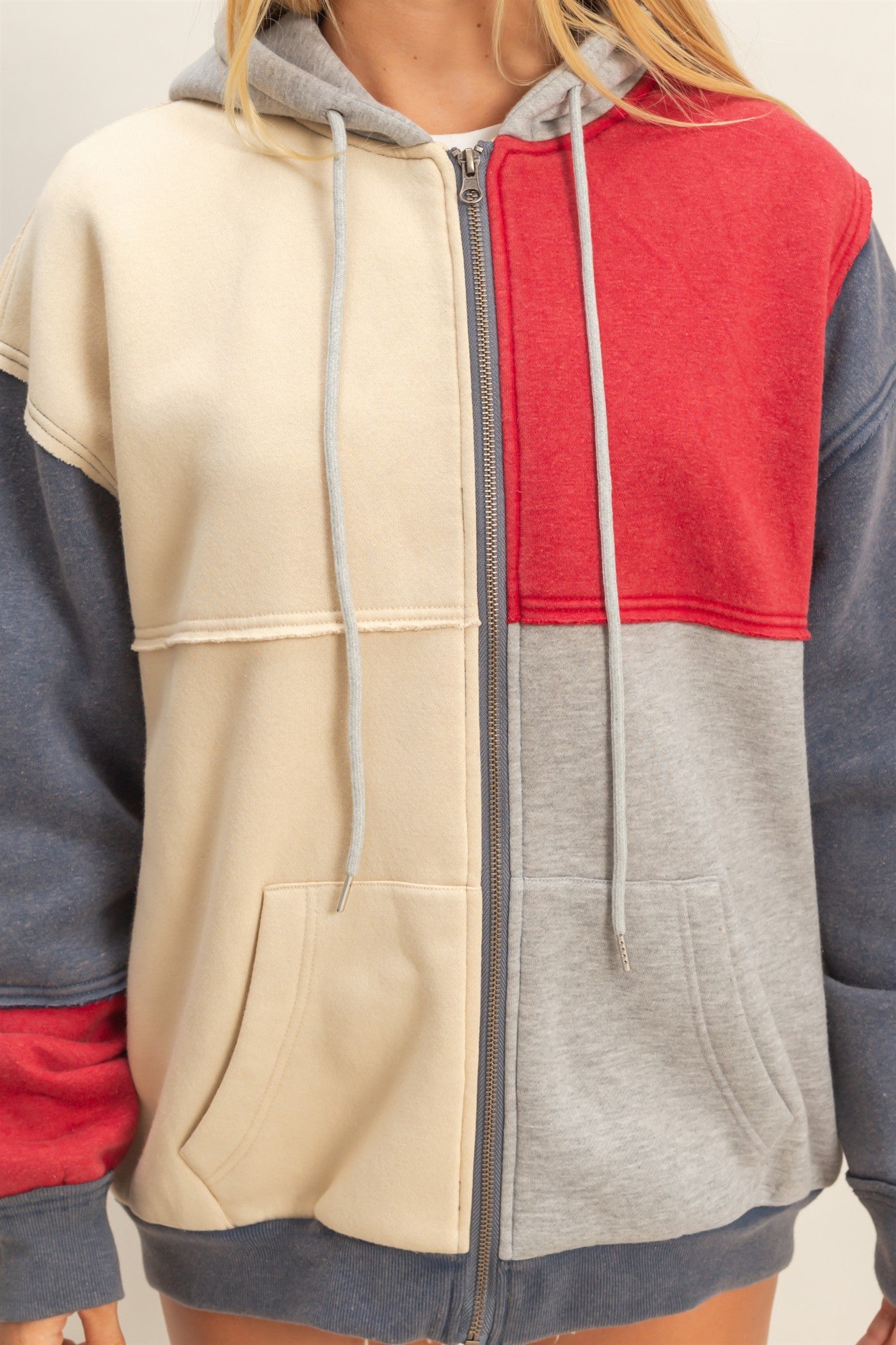 Navy Mineral Washed Colorblock Jacket