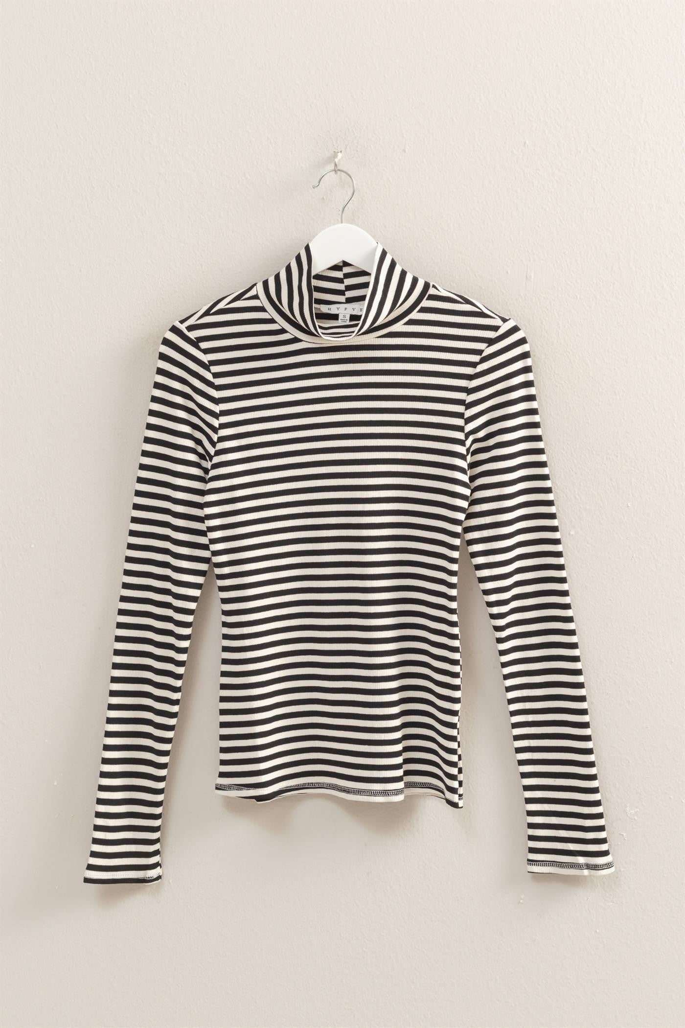Black & White Stripe Turtleneck Top
