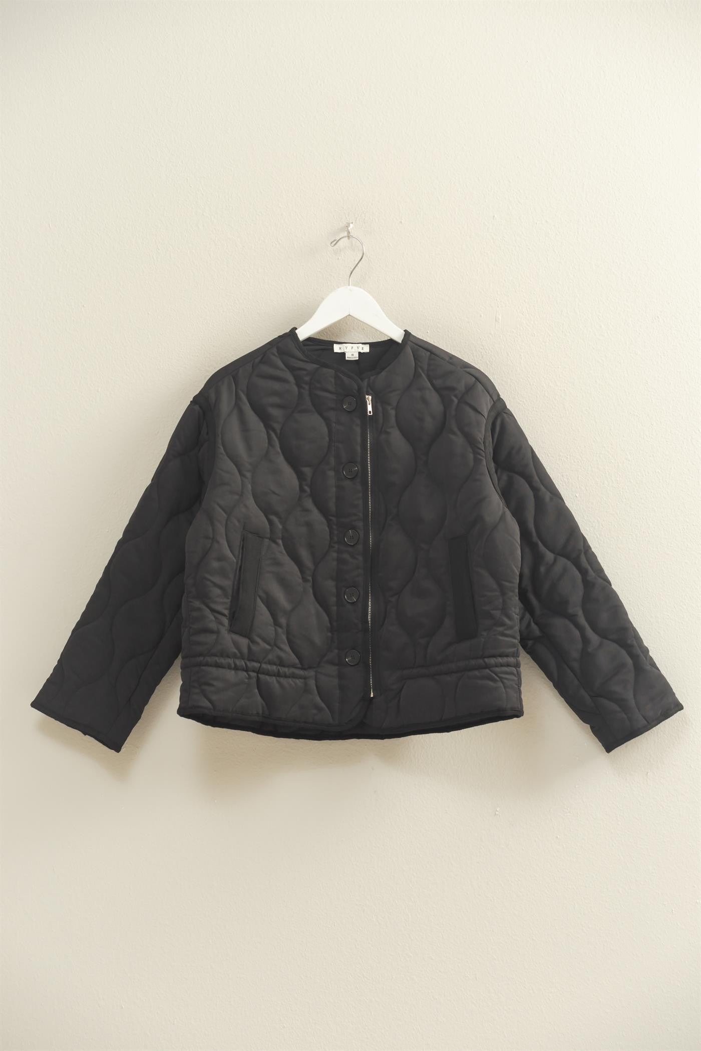 Black Quilted Peplum Outerwear Jacket