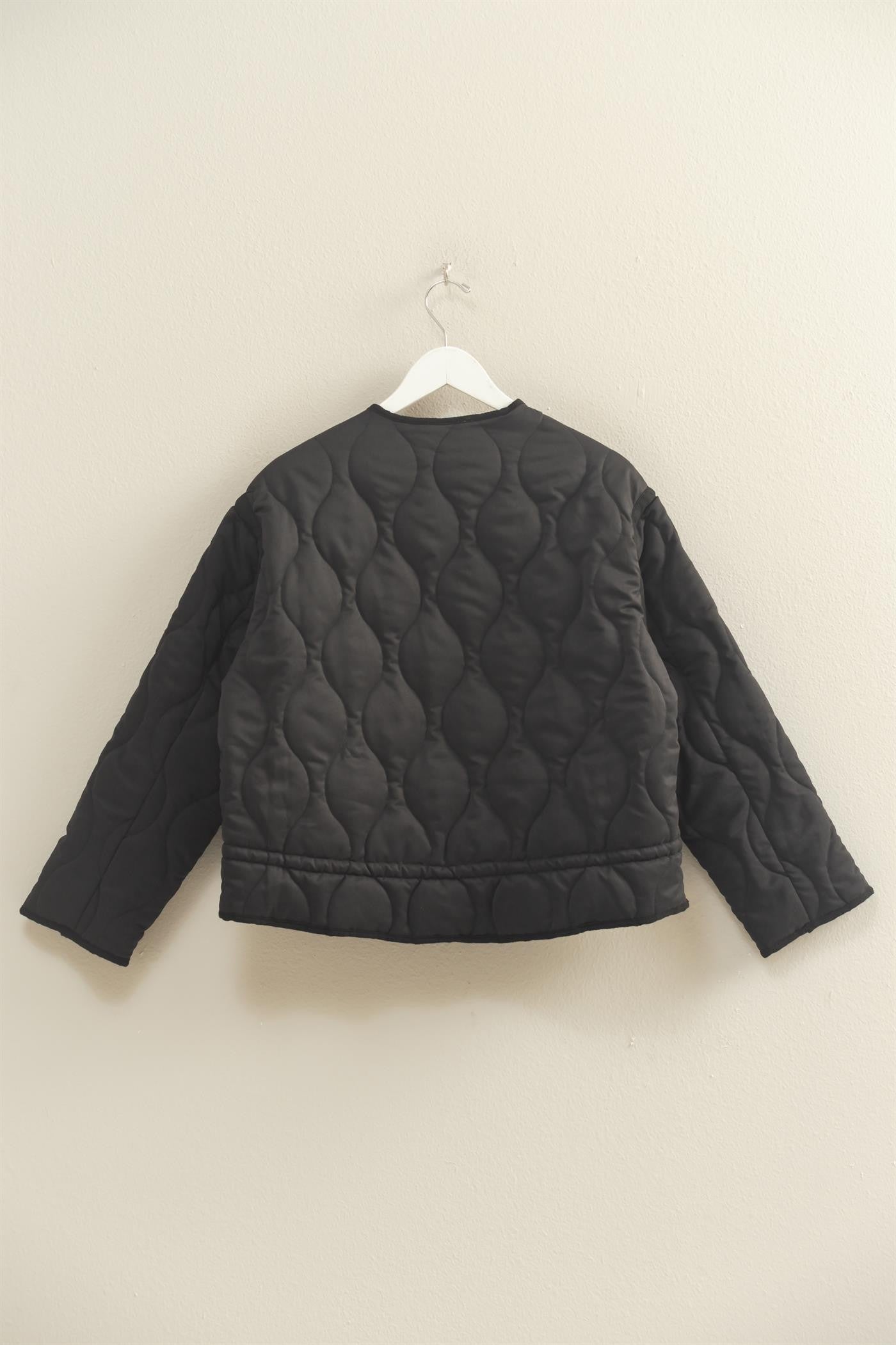 Black Quilted Peplum Outerwear Jacket