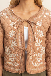 Brown Quilted Floral Embroidered Jacket
