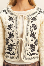 Cream Quilted Floral Embroidered Jacket