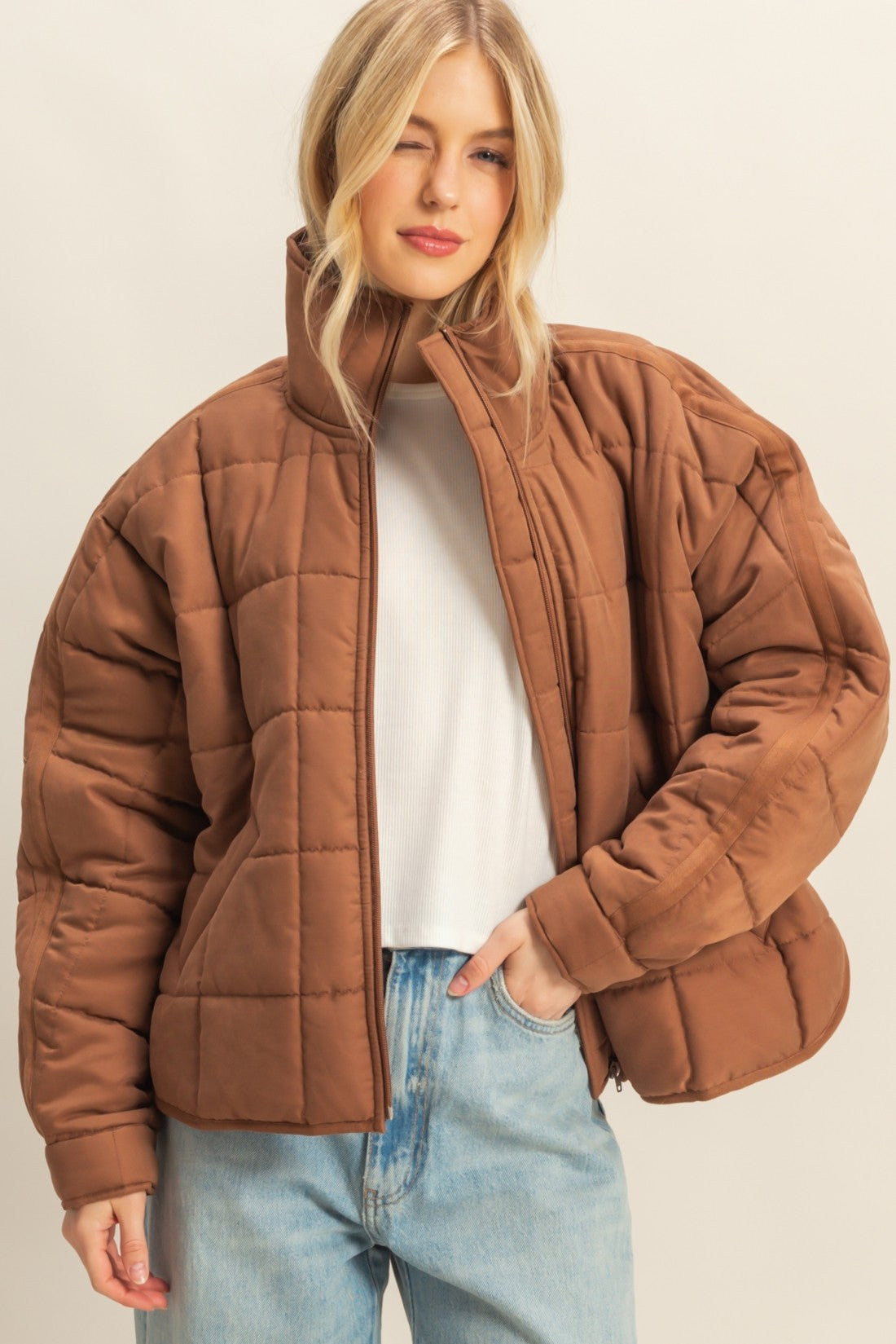 Brown Quilted Puffer Jacket