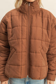 Brown Quilted Puffer Jacket
