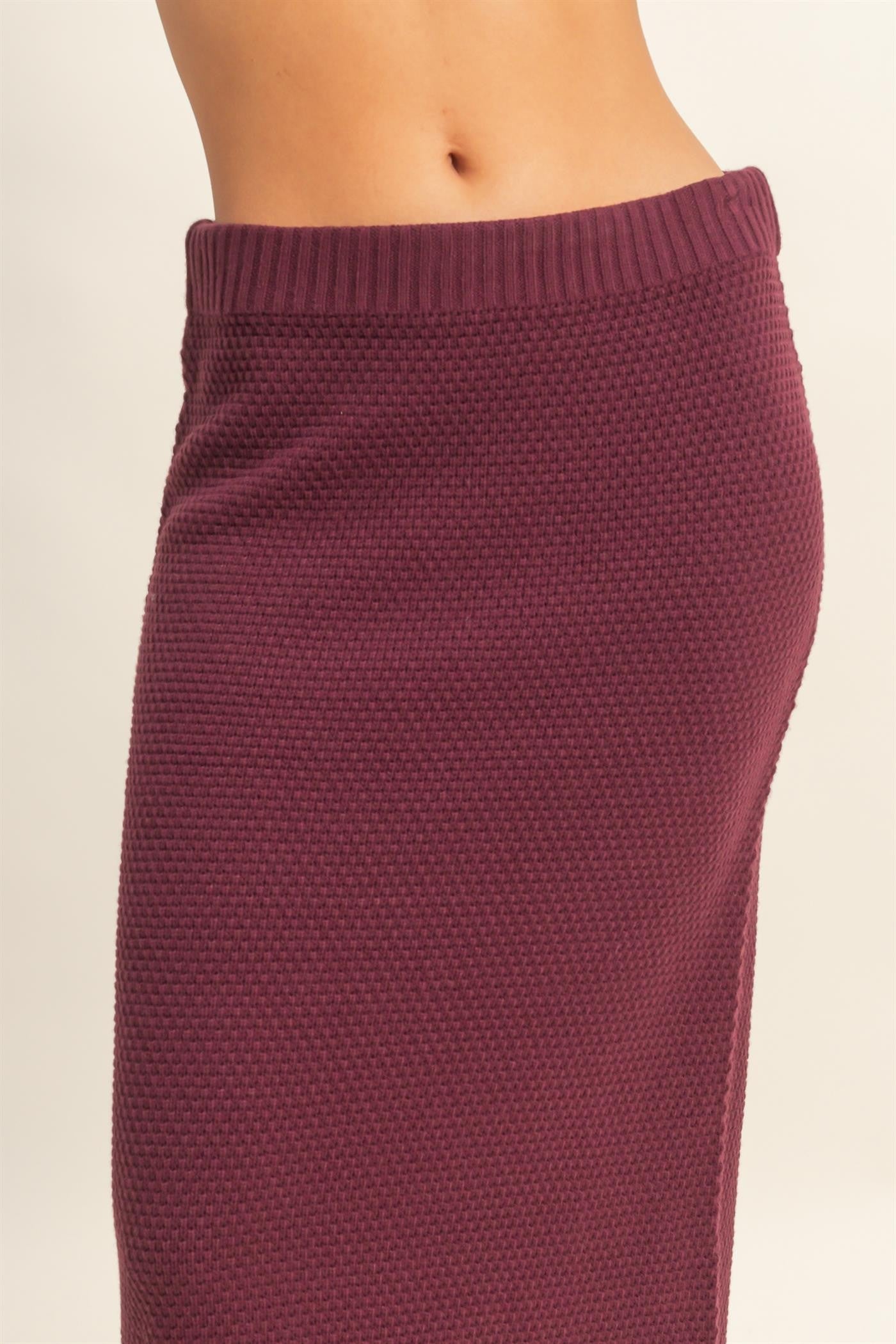 Red Textured High Neck Sweater & Skirt Set