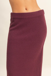 Red Textured High Neck Sweater & Skirt Set