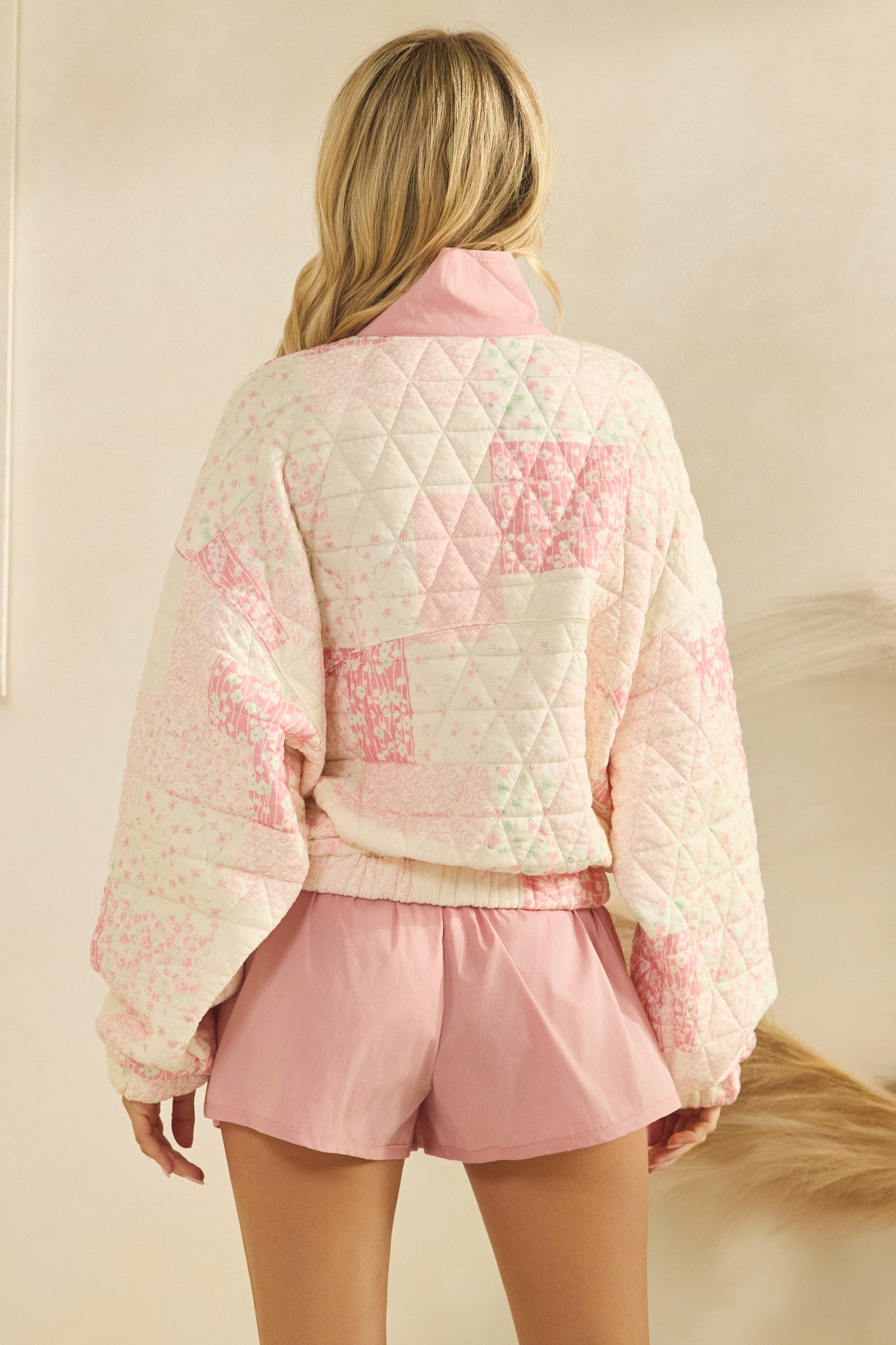 Pink Quilted Quarter Zip