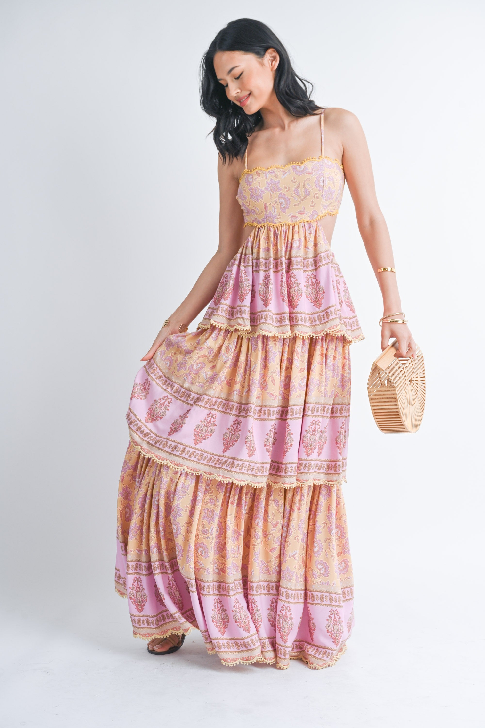 Pink Tier Printed Maxi Dress