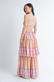 Pink Tier Printed Maxi Dress