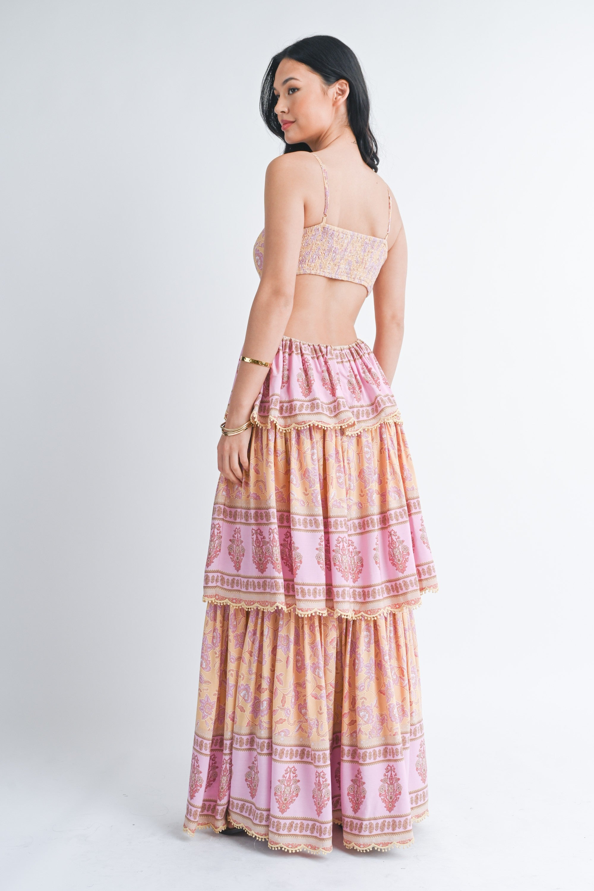 Pink Tier Printed Maxi Dress