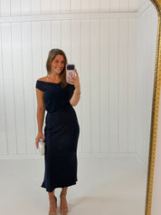 Navy Scarf Midi Dress