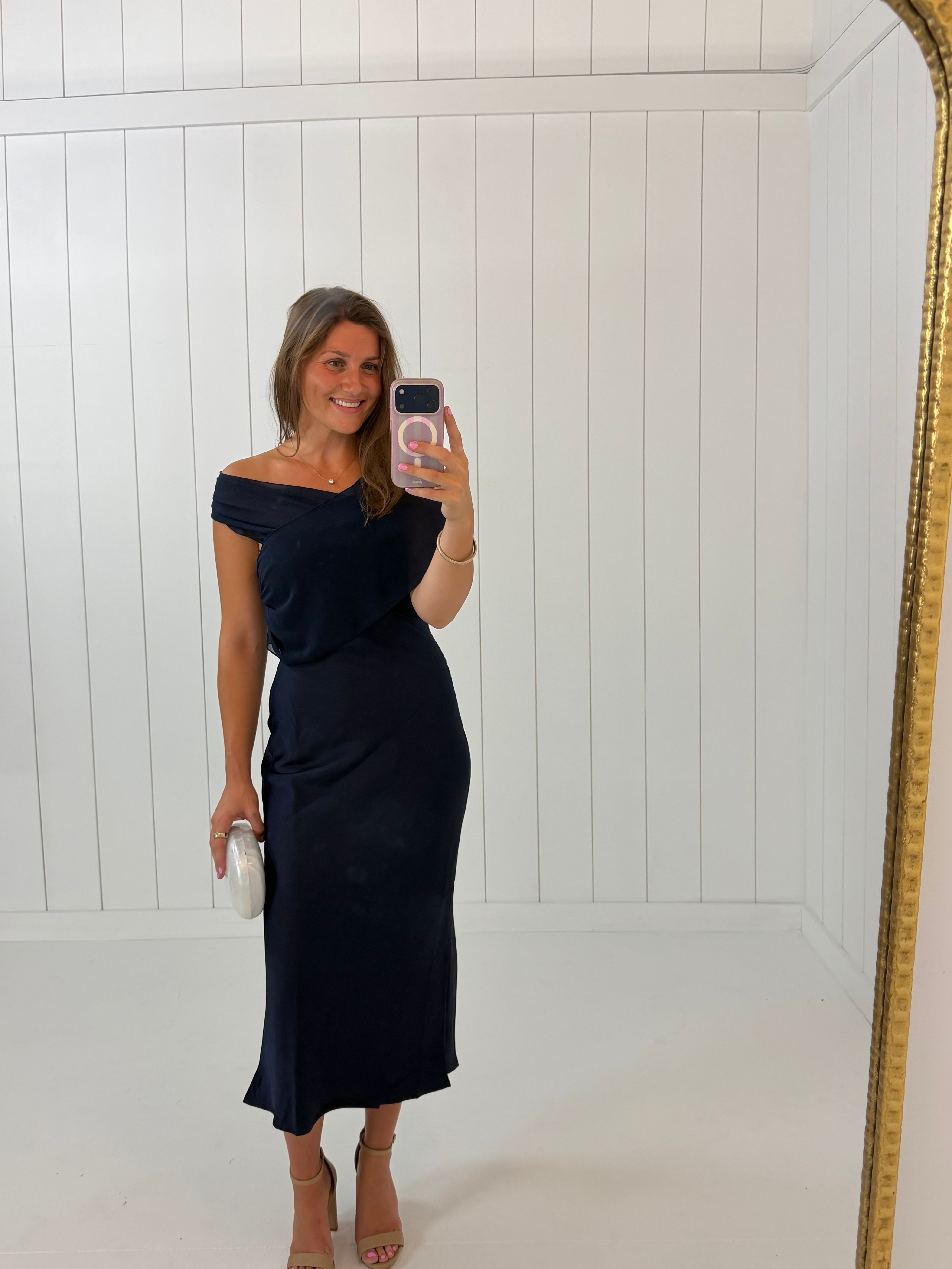 Navy Scarf Midi Dress