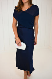 Navy Scarf Midi Dress