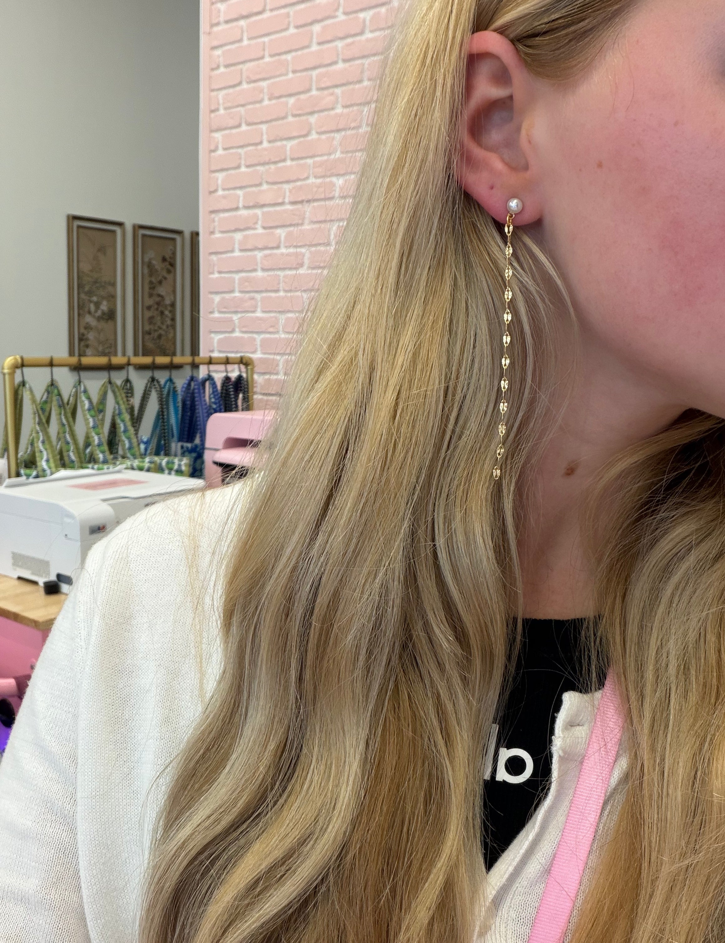 Pearl Chain Duster Earrings — pearl stud earring