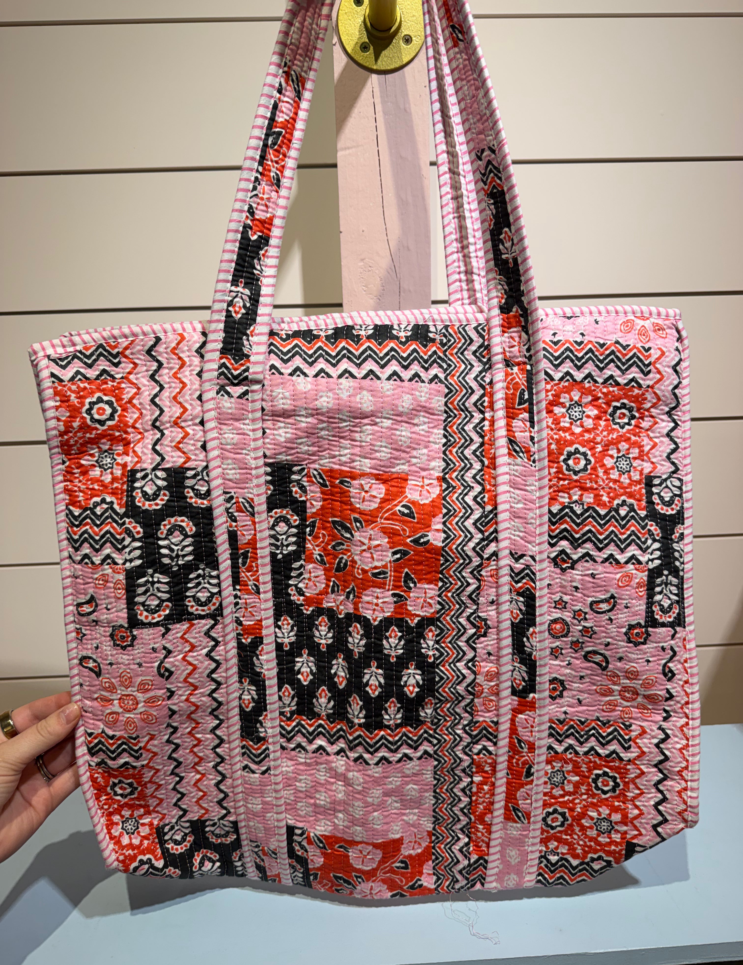 Pink Quilted Bohemian Tote Bag at Ninety Nine Boutique