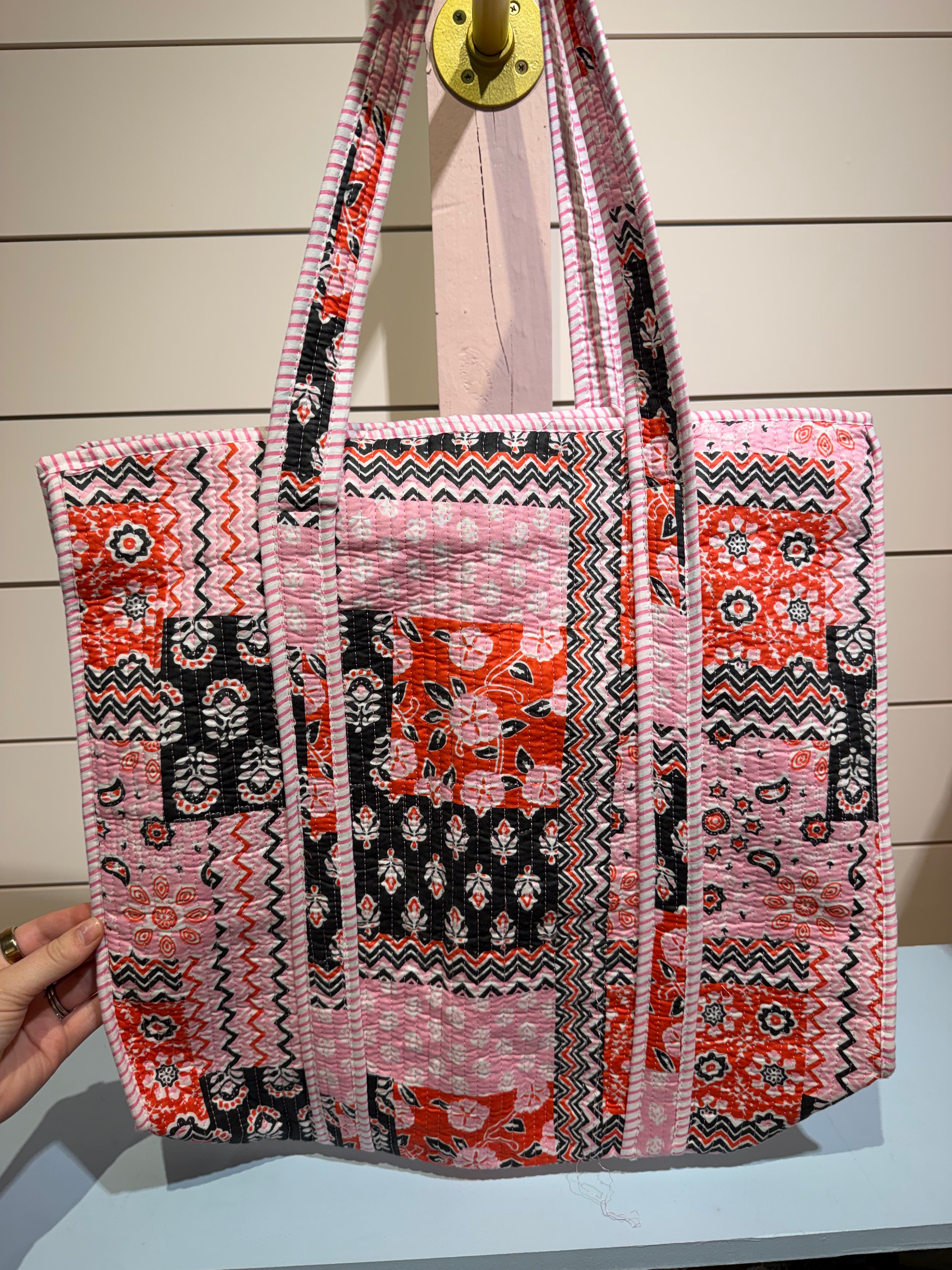 Pink Quilted Bohemian Tote Bag at Ninety Nine Boutique