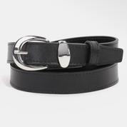 Black & Silver Metallic Crescent Buckle Leather Belt at Ninety Nine Boutique