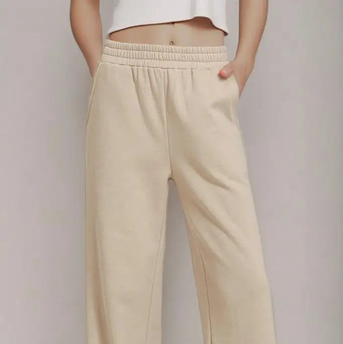 Beige Wide Leg Sweatpants at Ninety Nine Boutique
