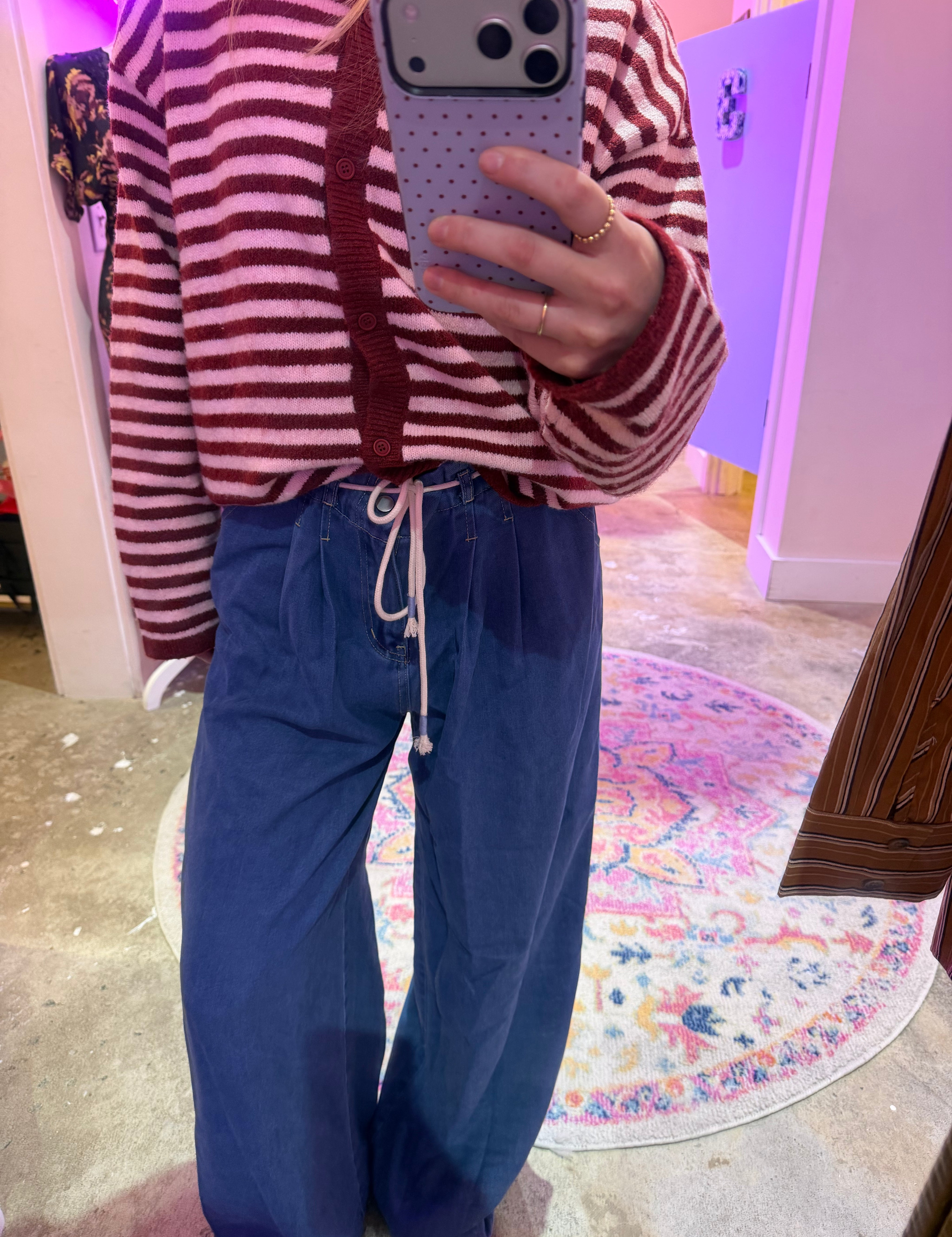 Denim Pleated Wide Leg Pants at Ninety Nine Boutique